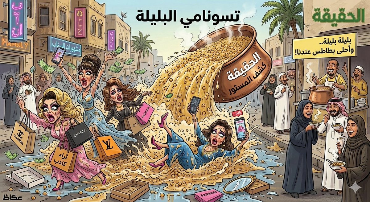 #تسونامي البليلة": حين يغرق "الفلتر" في قدر الحقيقة!
#مقالات_الحقيقة 
قرأت تقرير في "عكاظ" لم يكن مجرد نقد صحفي، بل كان "تسونامي #بليلة" جارف، اجتاح قصور "السناب" الكرتونية والتك توك وهدم قلاع "الفاشن" المبنية من رمال التزييف.

لقد ظنّت #مشهورات الغفلة أن #البراند المستعار يحميهن