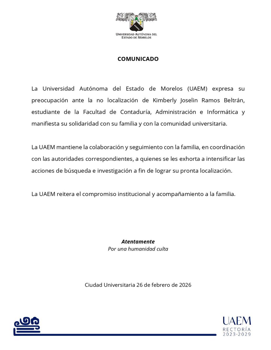 Ayudemos a localizar a Kimberly, estudiante de la Universidad Autónoma del Estado de Morelos <a href="/uaemorelos/">UAEM</a>