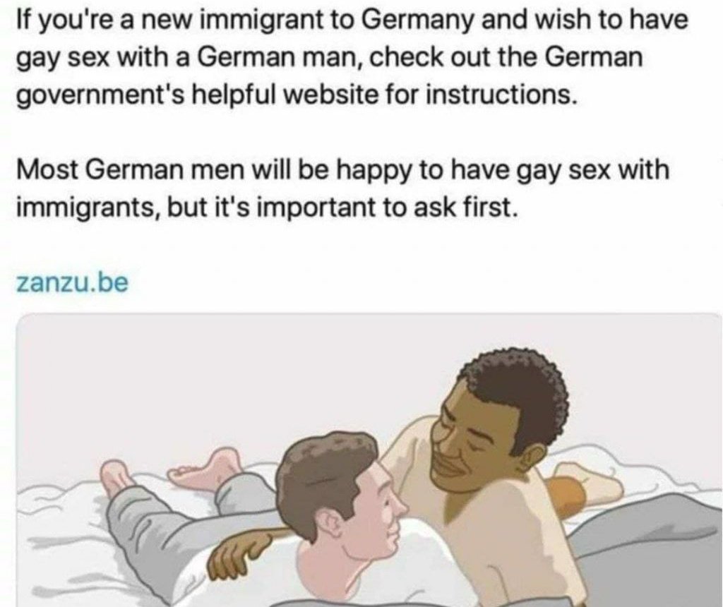 Reminder that the German government actively encourages miscegenation with migrants and even gives them help books on how to have sex with Germans