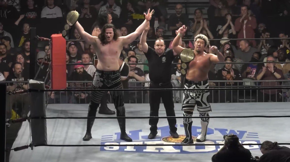 NinetySvn97's tweet photo. The Knockout Brothers retain the IWGP 
Tag Team Championships. 

#NJPWTheNewBeginning 
#NJPWスマホサイト https://t.co/pTcDIUnHNh