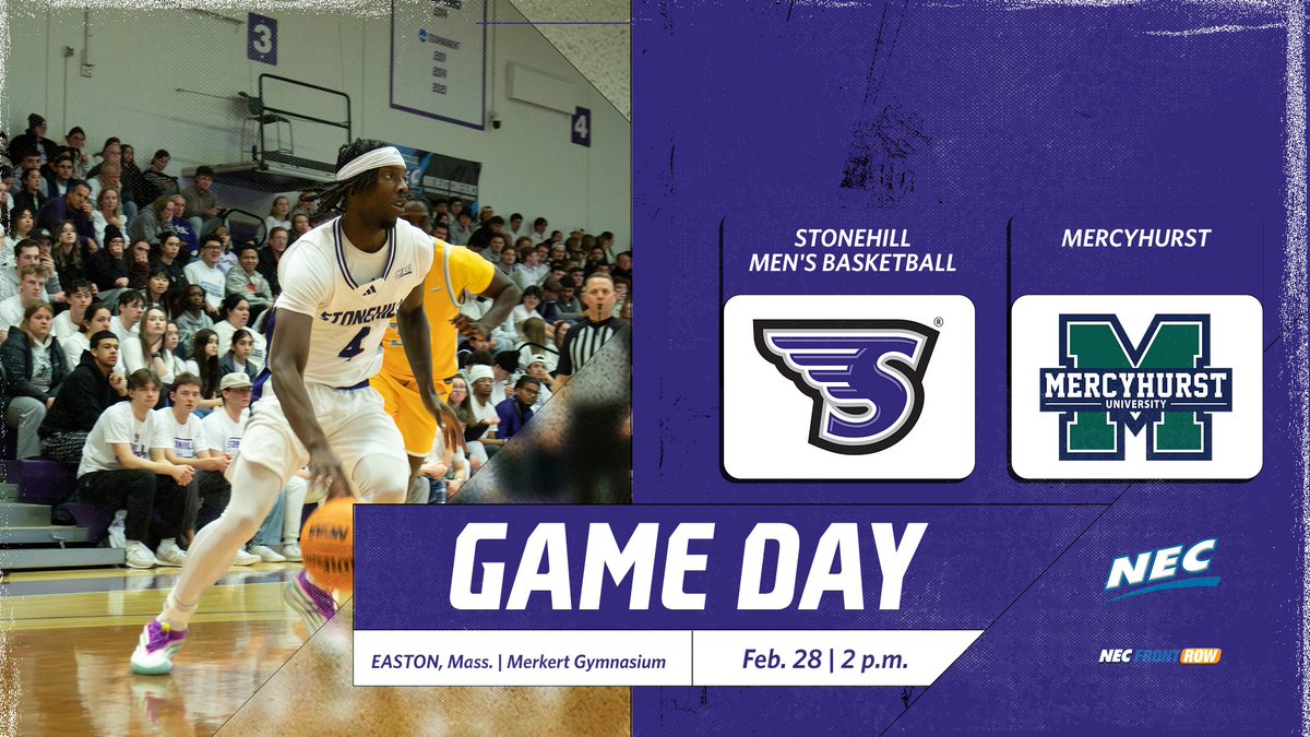 IT'S GAME DAY! We host Mercyhurst TODAY! 

📍 - Easton, Mass. | Merkert Gymnasium
📆 - Feb. 28
🕑 - 2 p.m.
📈 - shorturl.at/832c3
📺 - shorturl.at/71MRX

#GoHill | #NECMBB