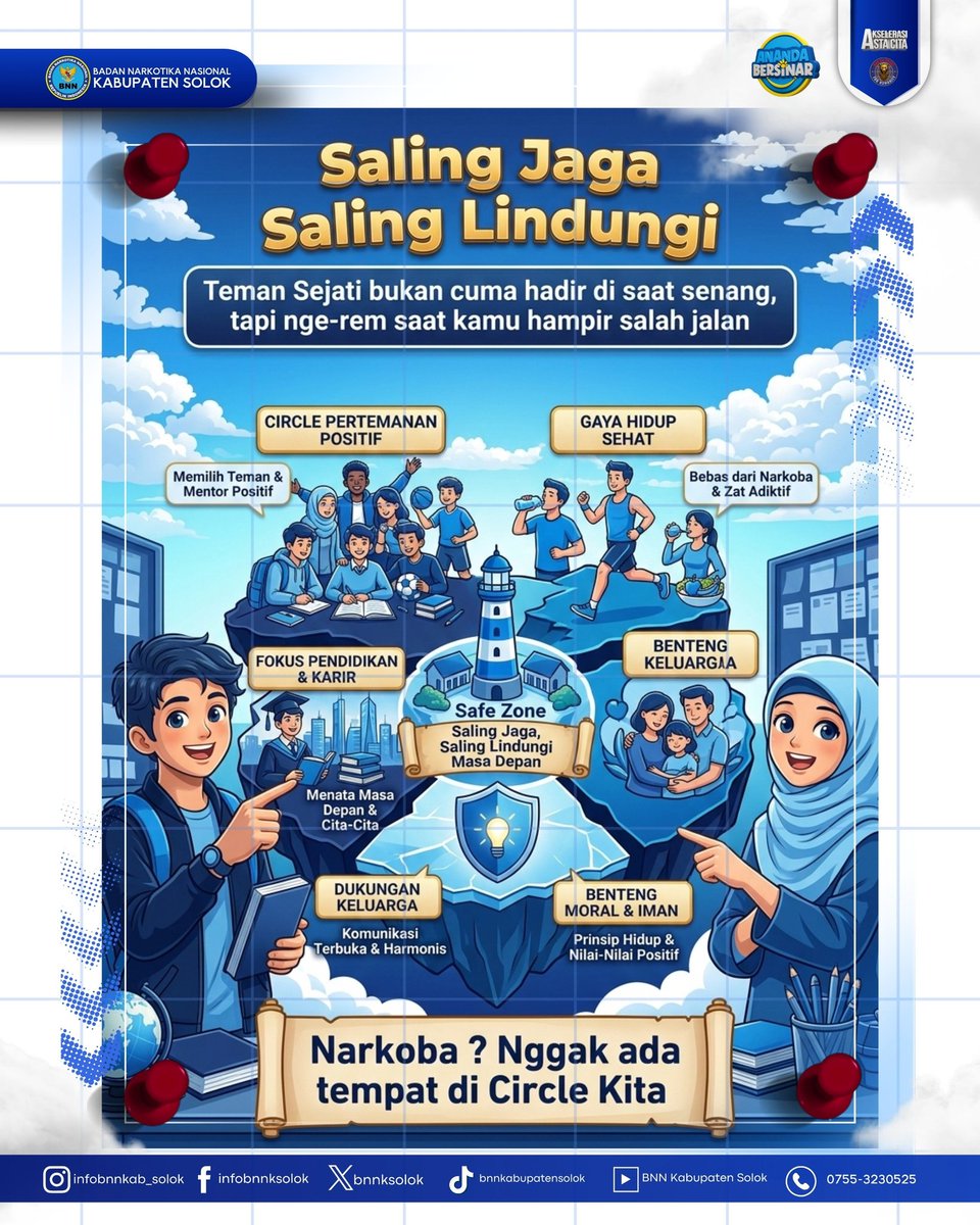 bnnksolok's tweet photo. Circle yang solid itu bukan yang ikut-ikutan, tapi yang saling menguatkan🤝🏻✅
Yuk saling jaga, saling lindungi, dan pastikan circle kita bebas dari narkoba
Masa depan cerah dimulai dari pertemanan yang sehat❤️✨
#WarOnDrugsForHumanity
#BNNRI
#LaporBNN
#CallCenter184 https://t.co/OUTCqe5Gfv