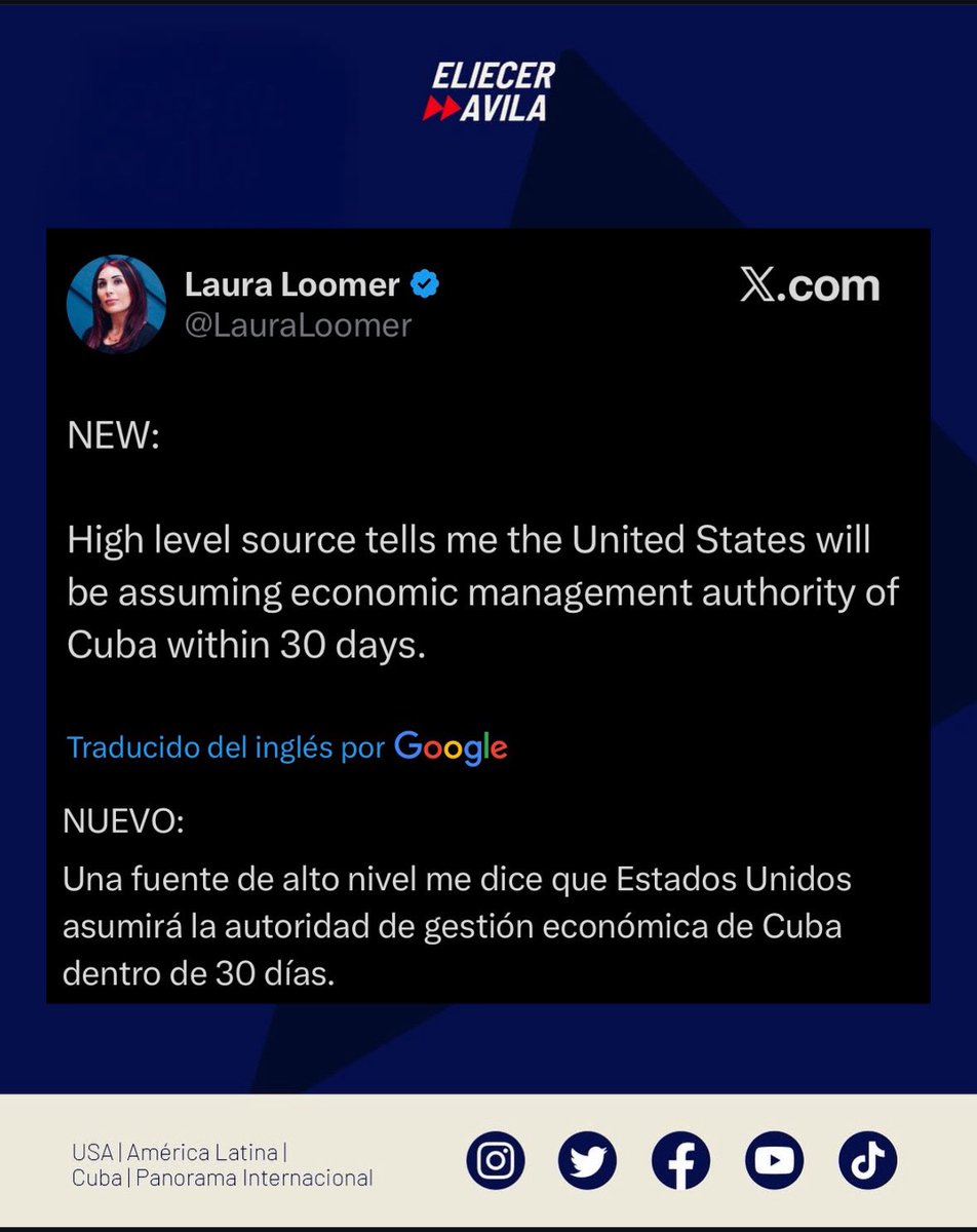 🇨🇺🚨‼️ |  Laura Loomer es considerada una fuente de alto nivel y muy cercana al presidente Trump. ¿Estamos hablando realmente de un cambio de panorama político en un plazo de 30 días en Cuba?
