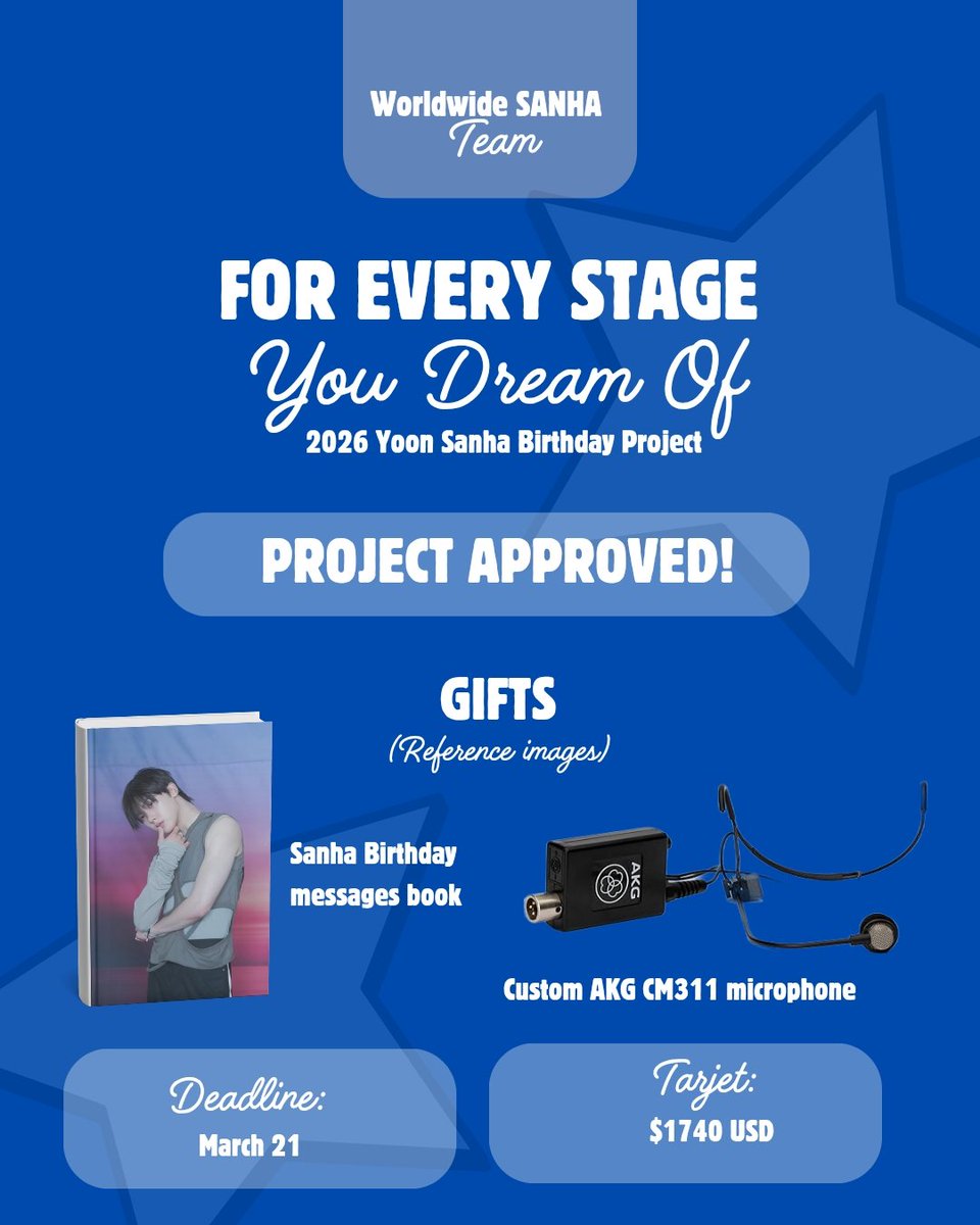 🎁 | #YOONSANHA, Birthday Project “For every stage you dream of”

#AROHA, we have good news for you!
The project has been approved by Fantagio!
We are continuing to collect donations to give him this gift!🥰

💵: $1,740 USD
📆: March 21
📝: bit.ly/YSH-BDayProject