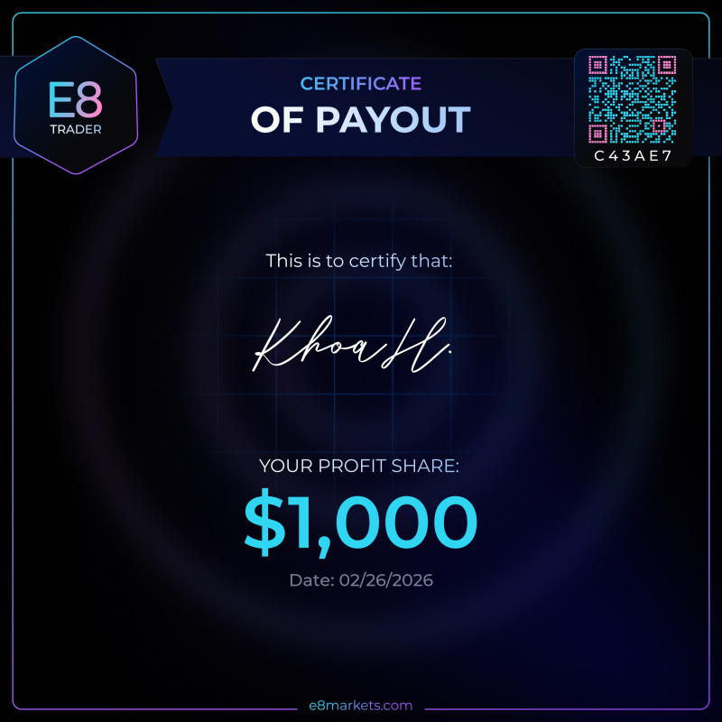 Congrats to Khoa H. from US on a $1,000 payout (2/28/2026)! #E8Payouts