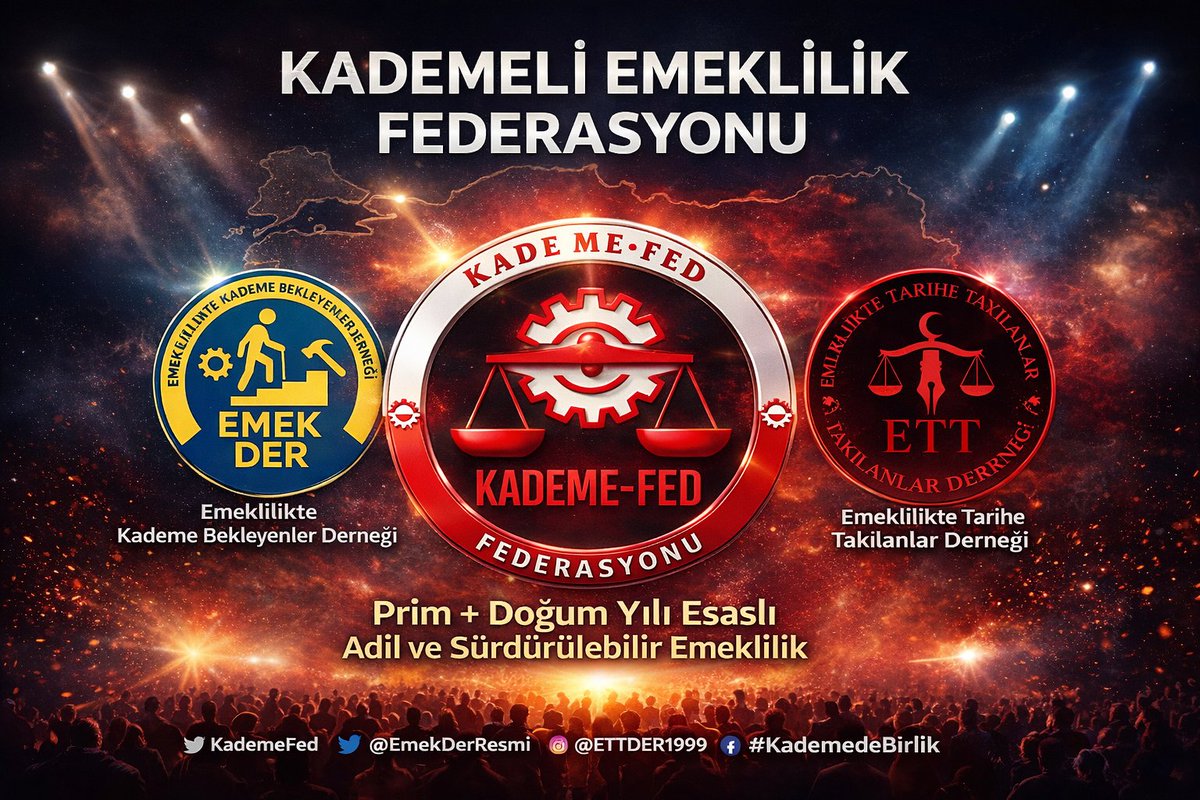 Emeklilikte Tarihe Takılanlar ve Kademe Bekleyenler artık tek çatı altında.
KADEMELİ EMEKLİLİK FEDERASYONU;
Prim + Doğum Yılı esaslı, adil ve sürdürülebilir bir sistem için mücadele ediyor.
Birlik varsa çözüm var.

<a href="/KademeFed/">Kademeli Emeklilik Federasyonu</a>
<a href="/EmekDerResmi/">EMEK-DER</a>
<a href="/ETTDER1999/">🧭 EMEKLİLİKTE TARİHE TAKILANLAR DERNEĞİ</a>
#KademedeBirlik