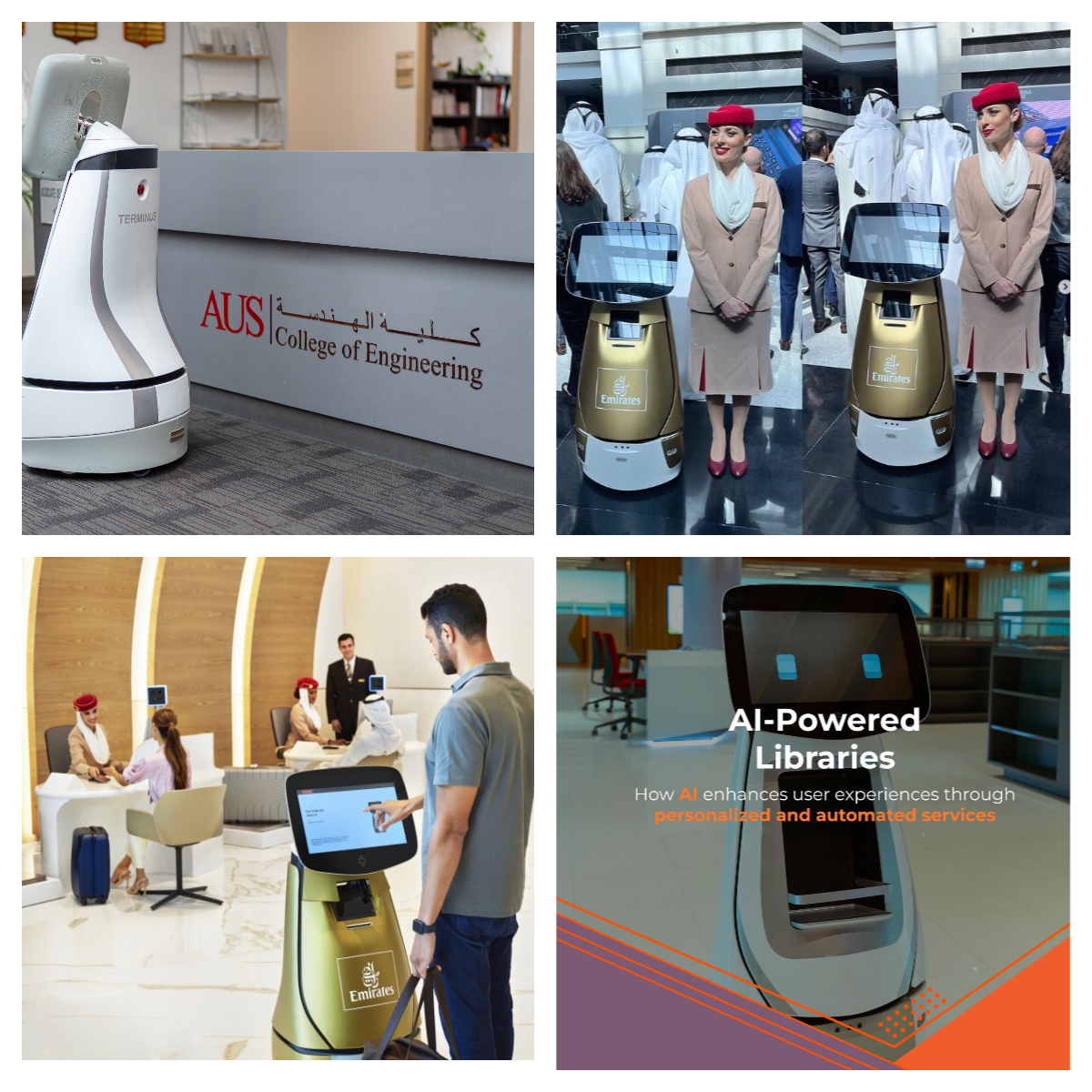 Terminus_group's tweet photo. @emirates lounges → @mbrlae → @AUSharjah university labs
Our Physical AI robots are conquering UAE icons! ✈️
From passenger service to book delivery to campus innovation. Embodied AI in real life. #TERMINUSGROUP #PhysicalAI #Emirates #AUS #Robotics #MohammedBinRashidLibrary https://t.co/vtrd45Bs62
