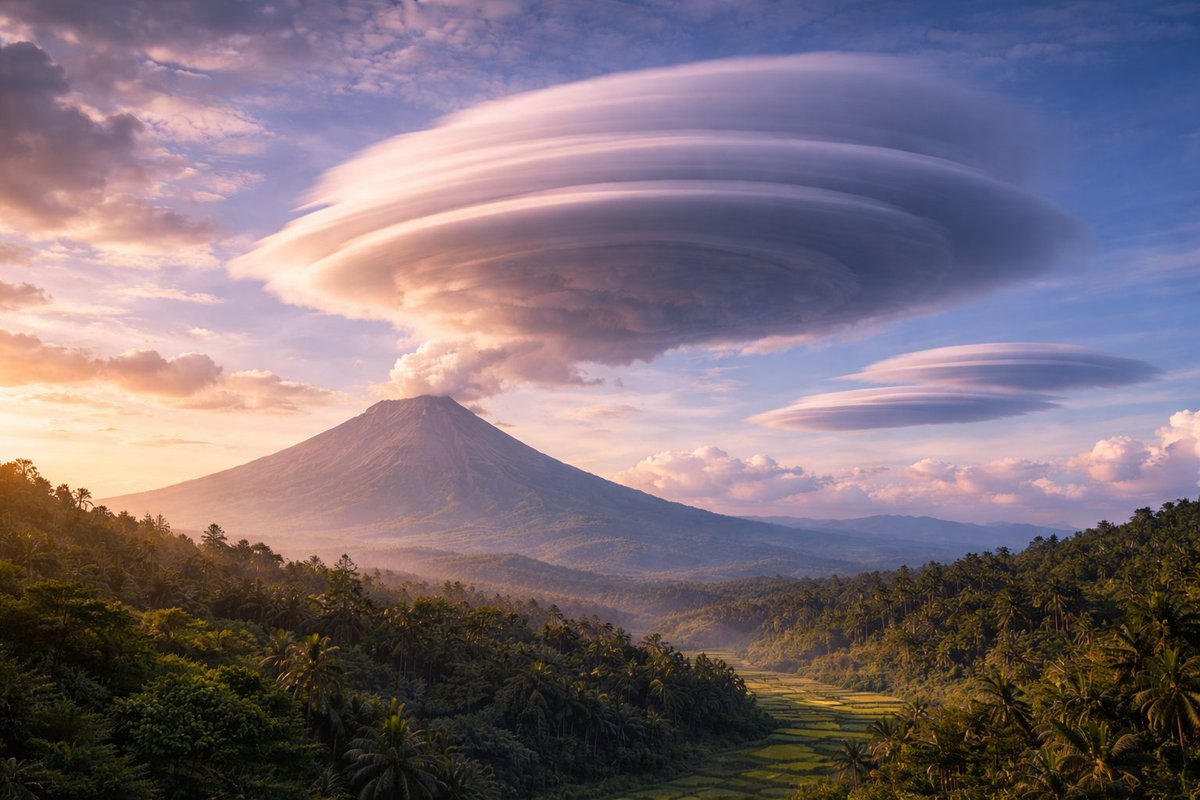 zakiberkata's tweet photo. 1. Awan arcus
Awan rendah berbentuk memanjang dan melengkung yang biasanya terbentuk di tepi depan awan badai besar Cumulonimbus

2. Contrail
Condensation Trail atau Jejak kondensasi mesin pesawat yang mengeluarkan uap air dan partikel kecil.
Garis awan putih memanjang yang terbentuk di belakang pesawat terbang, uap langsung membeku menjadi kristal es di suhu udara yang sangat dingin, kristal es inilah yang terlihat sebagai garis putih di langit.
- Short-lived contrail : cepat hilang jika udara kering.
- Persistent contrail : bertahan lama dan bisa melebar seperti awan tipis jika udara lembap.
- Spreading contrail : melebar dan tampak seperti awan cirrus buatan.

3. Awan lentikular
Awan berbentuk lensa atau piring terbang yang biasanya muncul di daerah pegunungan.
Terbentuk karena gelombang orografis. Meski terlihat diam, sebenarnya udara terus mengalir melewati awan itu.

4. Pelangi api (circumhorizontal arc).
Fenomena optik atmosfer langka berbentuk pita warna-warni horizontal yang muncul di awan cirrus tinggi. Terjadi akibat pembiasan sinar matahari oleh kristal es heksagonal saat matahari berada di atas
di cakrawala.

👇 Lanjut 👇