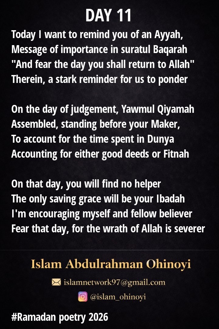 Islam_AO's tweet photo. And fear the Day when ye shall be brought back to Allah. Then shall every soul be paid what it earned, and none shall be dealt with unjustly. (Al-Baqarah 2:281) https://t.co/mEmirknEBL