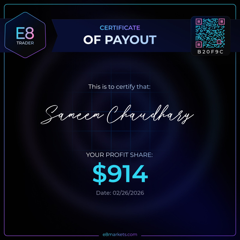 Congrats to Sameem Chaudhary from PK on a $914 payout (2/28/2026)! #E8Payouts