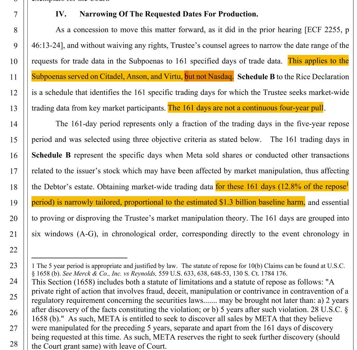 BREAKING🚨 CITADEL NAMED IN COURT FILING AS TRUSTEE CITES $1.3B IN ESTIMATED DAMAGES

Citadel, Virtu, and Anson Funds named in court filing tied to approximately $1.3B damage estimate

Trustee seeks 161 days of trading data in the Meta Materials bankruptcy case $MMAT $MMTLP