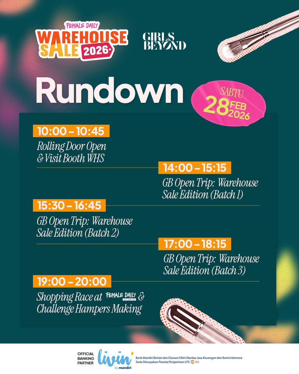 femaledaily's tweet photo. Siap-siap ikutan activity seru + belanja-belanja di Day 2 #FDWarehouseSale2026! 🤩🎉

Coba absen dulu, siapa nih yang udah ready buat dateng ke #FDWarehouseSale2026? 🙋🏻‍♀️ https://t.co/KXHKnkze8Q
