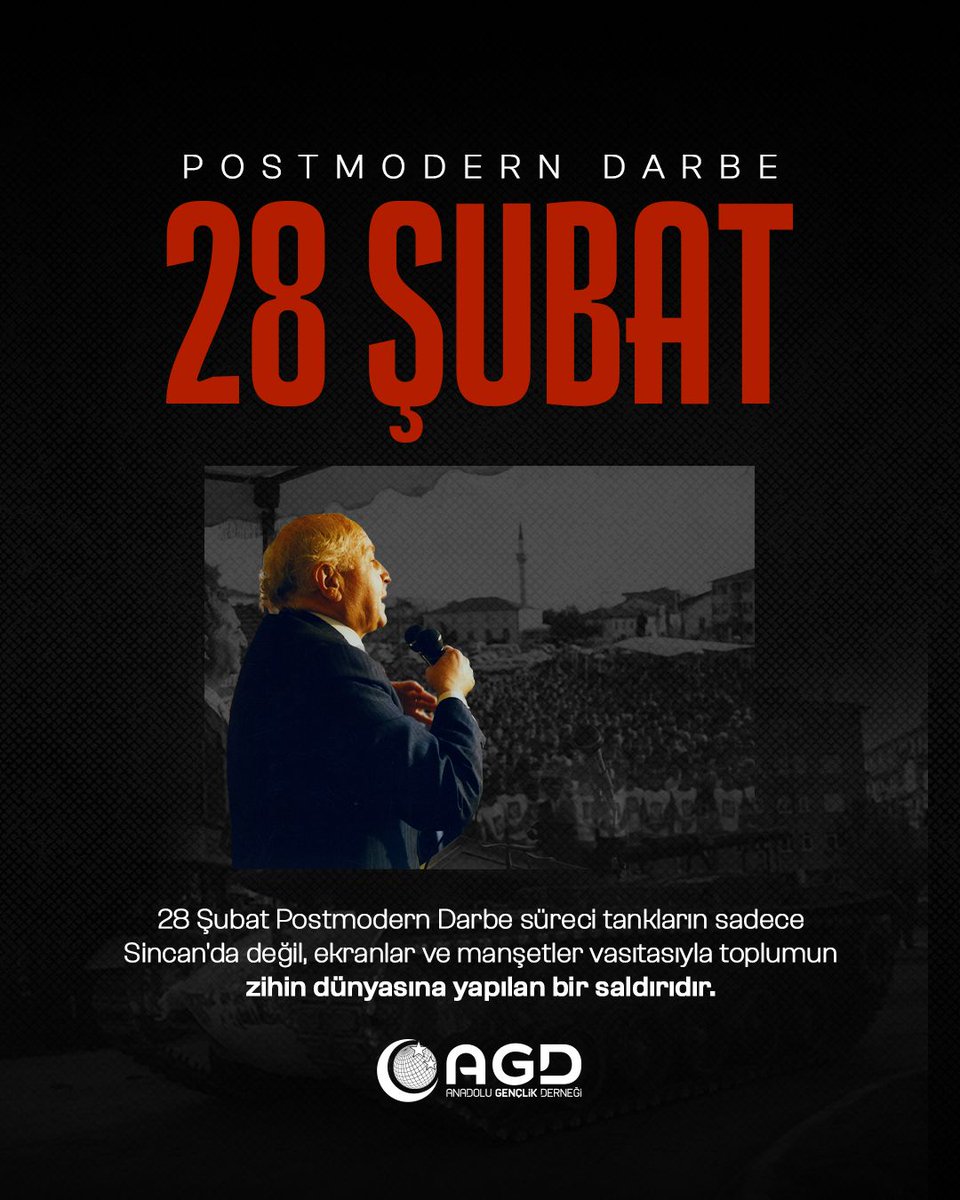 agdorgtr's tweet photo. 28 Şubat Postmodern Darbe süreci tankların sadece Sincan'da değil, ekranlar ve manşetler vasıtasıyla toplumun zihin dünyasına yapılan bir saldırıdır. https://t.co/UlWNBq3mpE