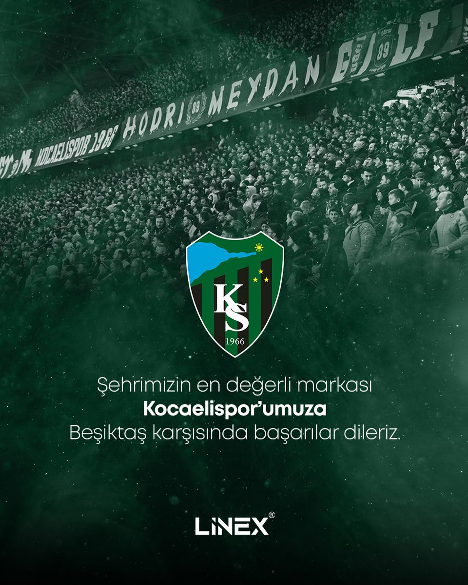 Şehrimizin en değerli markası olan <a href="/Kocaelispor/">Kocaelispor</a>’umuzun her zaman yanında olmaktan gurur duyuyoruz.

Linex olarak, bulunduğumuz şehrin değerlerine sahip çıkmayı kurumsal sorumluluğumuzun bir parçası olarak görüyoruz.
💚🖤 Başarılar Kocaelispor!

#Kocaelispor #Beşiktaş