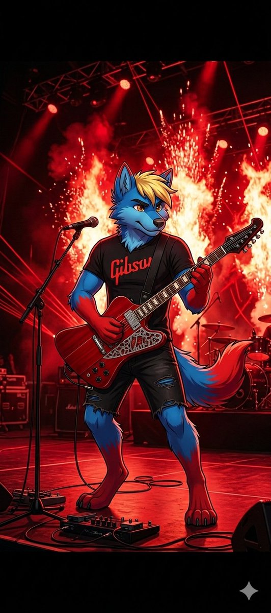 QT: Red/Black

Of course we had to pull out the Red Gibson Firebird Custom for this one. And I think the Pyrotechnics have too much fun at Mullets shows. 

Thanks <a href="/ImHerWolf/">Im Her Wolf🔞</a> for sharing the Challenge. 

I invite 
<a href="/ChrisBr50540619/">alec_the_wolf🦴🍒🍋‍🟩🔥</a> 
<a href="/AvaliDaki/">Avali Daki</a> 
<a href="/tewarijus98782/">Manus von Ulta</a> 
<a href="/Aqua_Fox_Ai/">AquaFoxAi©️</a>