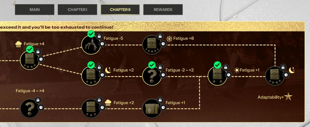 🚨 CAPPED LEGENDS 🚨

After collecting the 3rd Adaptability ⭐ in Chapter 2, the remaining matches are getting locked even if your fatigue level is still below 12.

• This means no Daily Draft Voucher from the final match 👀🥀

RT 🔁🤝 #FCMobile 

<a href="/tutiofifa/">Tío Fifah 🇨🇴 🇵🇸 حرة</a> #FixFCMobile