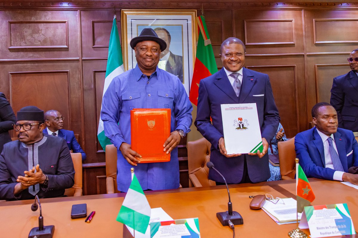 gbengasaka's tweet photo. Strengthening Regional Skies: Nigeria and Cameroon Sign Historic Bilateral Aviation Safety Agreement!

The Honourable Minister of Aviation and Aerospace Development, @fkeyamo , SAN, CON, led a high-level Nigerian delegation to Yaoundé, Cameroon, on Friday, February 27th. There, he joined his Cameroonian counterpart, the Minister of Transport, Jean Ernest Ngallé Bibehe, to formally sign the Bilateral Agreement on Technical Aeronautical Search and Rescue Operations.

This pivotal pact between the Federal Republic of Nigeria and the Republic of Cameroon enhances airspace safety by enabling faster, more coordinated responses to aviation emergencies across our shared borders.

The Minister was accompanied by the Director General of the Nigeria Civil Aviation Authority (NCAA), the Managing Director of the Nigerian Airspace Management Agency (NAMA), and key directors from the Ministry, ensuring a unified approach to implementation.

The strategic partnership fully aligns with President Bola Ahmed Tinubu’s Renewed Hope Agenda, which prioritises: 
•⁠  ⁠Institutional strengthening  
•⁠  ⁠⁠Regional cooperation  
•⁠  ⁠⁠Economic revitalisation  
•⁠  ⁠Protection of lives and property in the aviation sector

By formalising these protocols, Nigeria reaffirms its leadership in fostering a safer, more integrated, and resilient aviation ecosystem throughout West and Central Africa.
@NGRPresident @officialABAT @NigeriaCAA @nigeriaairspace @fmaviationng @mikeachimugu01 @diplocam_minrex @MimiMefoInfo @CRTV_web @CMRNewsAgency