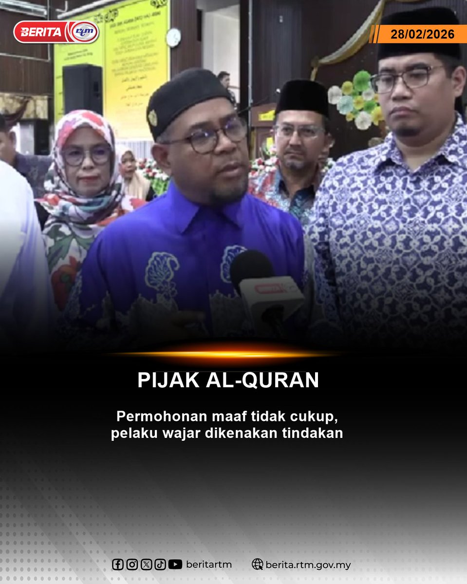 Permohonan maaf semata-mata tidak mencukupi bagi kesalahan yang disifatkan sebagai menghina kesucian Islam.

berita.rtm.gov.my/nasional/senar…

'Yang sahih di RTM'
#RTM #BeritaRTM #MalaysiaMadani #TaatSetia #BersamaMALAYSIAKU #RancakkanMADANI #MADANIBekerja