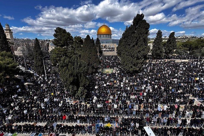SayfAlqudss's tweet photo. مشهد مهيب لعشرات الآلاف الذين عمروا المسجد الأقصى المبارك وأدوا صلاة الجمعة الثانية من شهر رمضان. https://t.co/s7nSelYcma