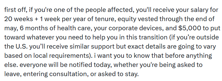 ArmaanMindLab's tweet photo. @jack @blocks Is this for real? if you have the cash to offer such a severance, why couldn't you use the funds to grow the company and retain the employees. https://t.co/bWr9tPerrj