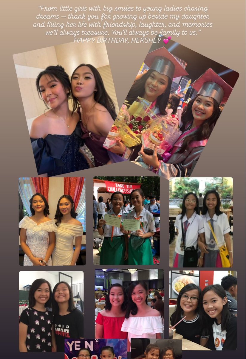"thank you for growing up beside my daughter and filing her life with friendship, laughter, and memories we'll always treasure”

“you’ll always be family to us” - tita jenn 🥺

HAPPY BIRTHDAY HERSHEY 🍀
