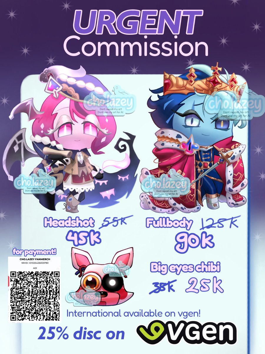 #ARTIST!! URGENT PLEASE HELP
shares are very appreciated

Dikarenakan merch ku banyak yang terbang bersama badai, #Commission #Chibi ini dibuka agar bisa segera cetak merch tuk event selanjutnya

Slot : sampai cukup
DO!!!
* OC
* FANART
* FURRY
* ANYTHING THAT ARE NOT IN THE DONT'