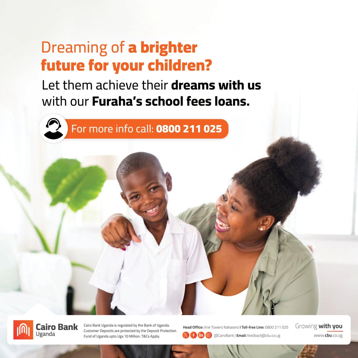 Let them achieve their dreams with us through Furaha’s School Fees Loans.
Because when school fees are sorted, dreams stay on track. <a href="/FurahaFinancial/">Furaha Financial</a> × <a href="/CairoBank/">Cairo Bank Uganda</a> are here to help you build a brighter future for your children. 

#FurahaEducationLoan #LetFurahaSortIt #CairoWay