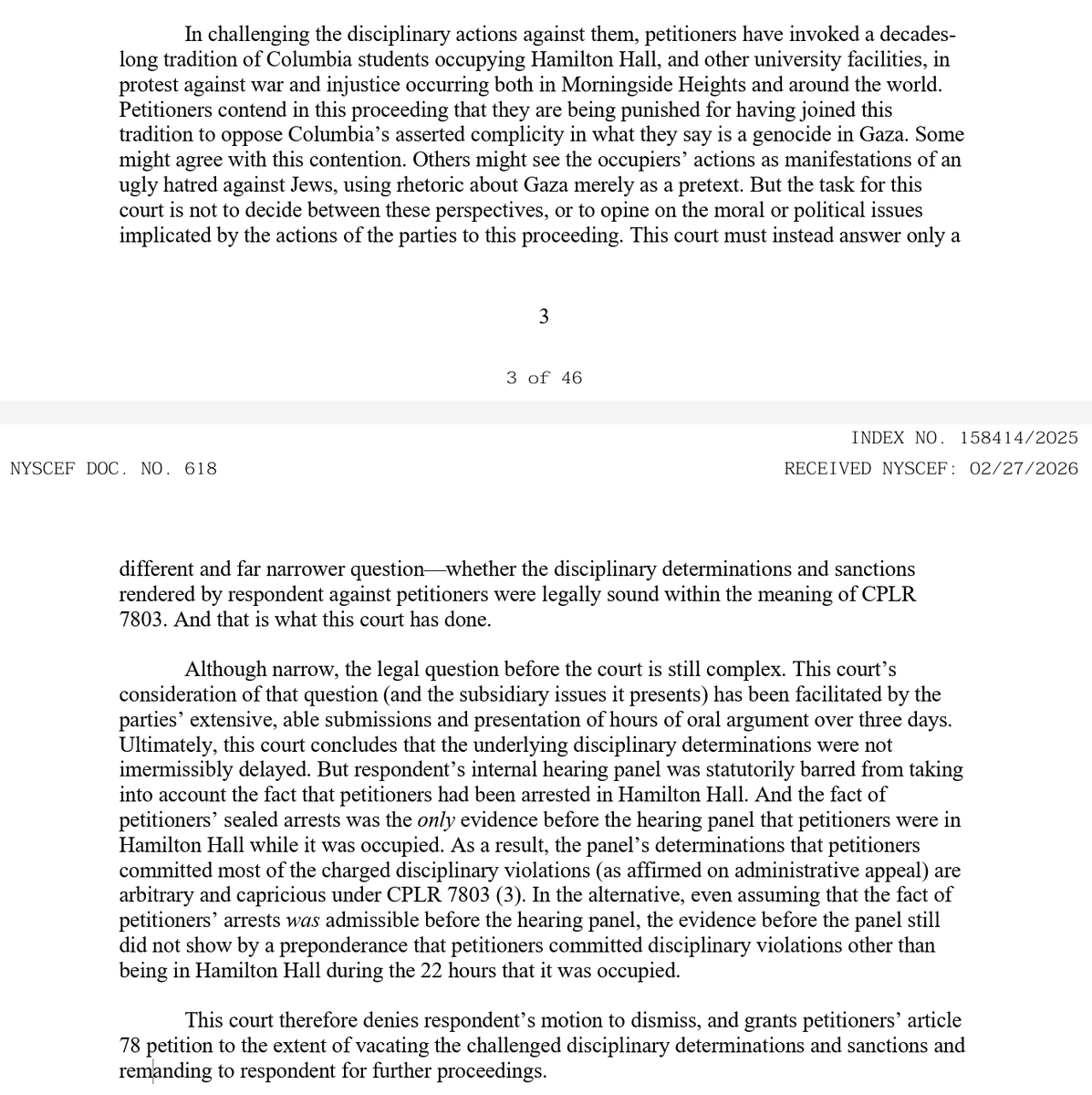 MeghnadBose93's tweet image. BREAKING: In a major victory for pro-Palestine student protesters at Columbia University, a judge in New York on Friday dismissed the university's findings of several disciplinary violations against 22 students who had been arrested over the occupation of Hamilton Hall in April
