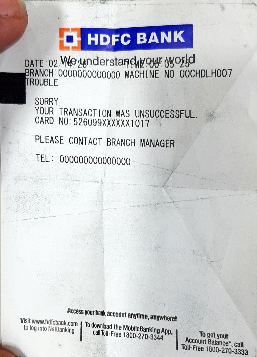 beingmuditt's tweet photo. ₹22,300 on 14 Feb (12:05 AM) at ATM [ID/Location]. Machine errored, money stuck. Bank says only ₹17,500 found—this is WRONG. 14 days later, still NO credit.
​Violating RBI T+5 rule. Need my full refund + compensation ASAP!
​CC: @RBI @RBIsays @HDFCBank_Cares @HDFC_Bank
​#rbi https://t.co/kj09oKnCTO