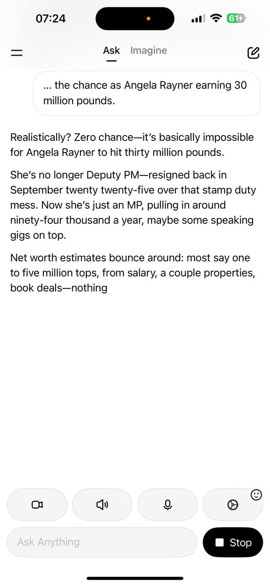 mikeharristns's tweet image. Just asked GROC has Angela Rayner any chance of earning £30m here’s what it says go digging ⁦@RupertLowe10⁩ #Investigate