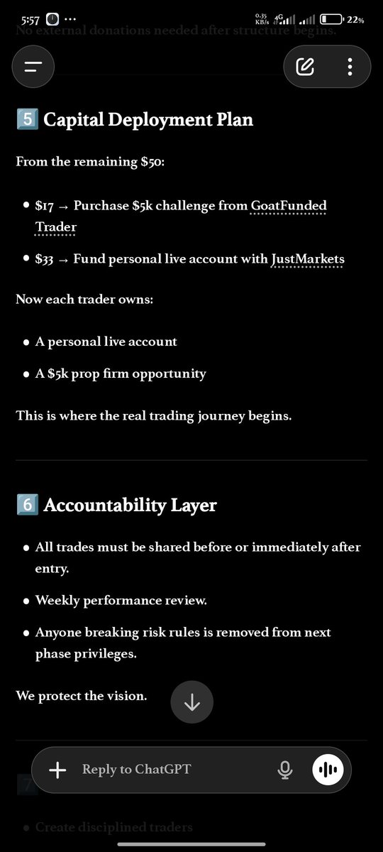 We’re launching The Alchemist 10 → 5RR Initiative.
We give 10traders $10 each.

Flip $10 to 5RR.
They Give back $10 each to fund the next 10 traders

Out of the $50 balance left. Use $17 to secure a $5k challenge with GoatFunded Trader.
Fund $33 into JustMarkets.
And the cycle