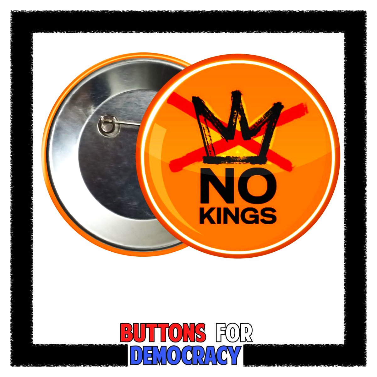 NO KINGS is just 4 weeks away. What will you &amp; your crew being wearing?

Take a look at buttonsfordemocracy.etsy.com We have you covered. Snarky, understated, in your face? We have them all.

Deals on 5 &amp; 10 buttons. Free shipping on orders over $35.00.
Go ahead. Start a revolution!