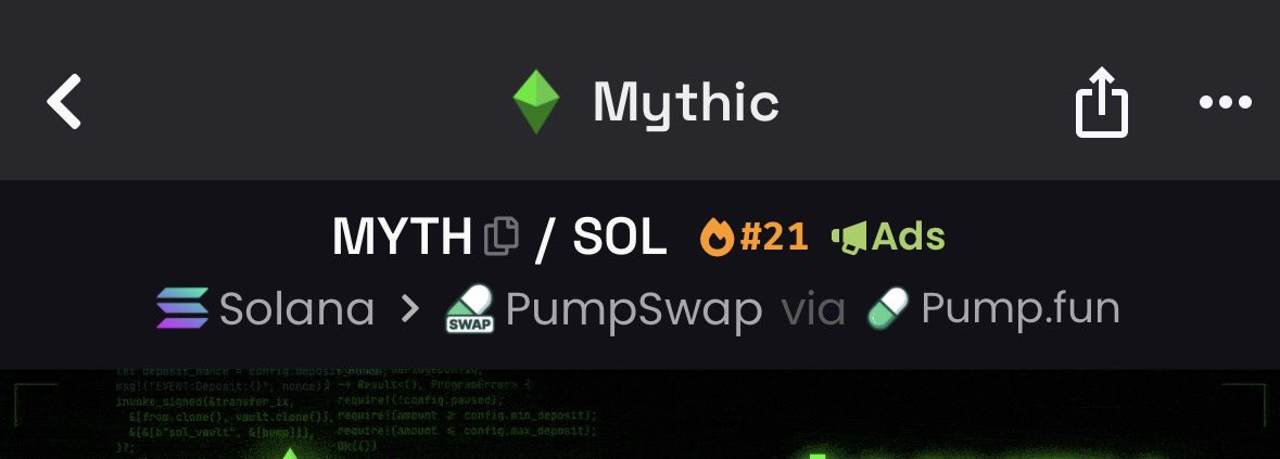 We’re Trending on dex 
$MYTH

5UP2iL9DefXC3yovX9b4XG2EiCnyxuVo3S2F6ik5pump