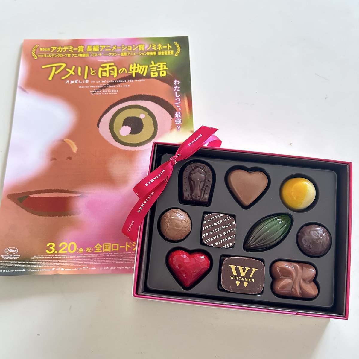 キャンペーンに当たってチョコが届いた！なにこれ嬉しい可愛い…ありがとうございます✨

チョコ無くても映画はもちろん行く予定だったけど🫶🏻公開ほんと楽しみ🥰アメリ私と同郷だし(!)どう見ても好みのアニメーションなんだ…！
字幕翻訳家になったらこういう映画を訳してみたい

#アメリと雨の物語