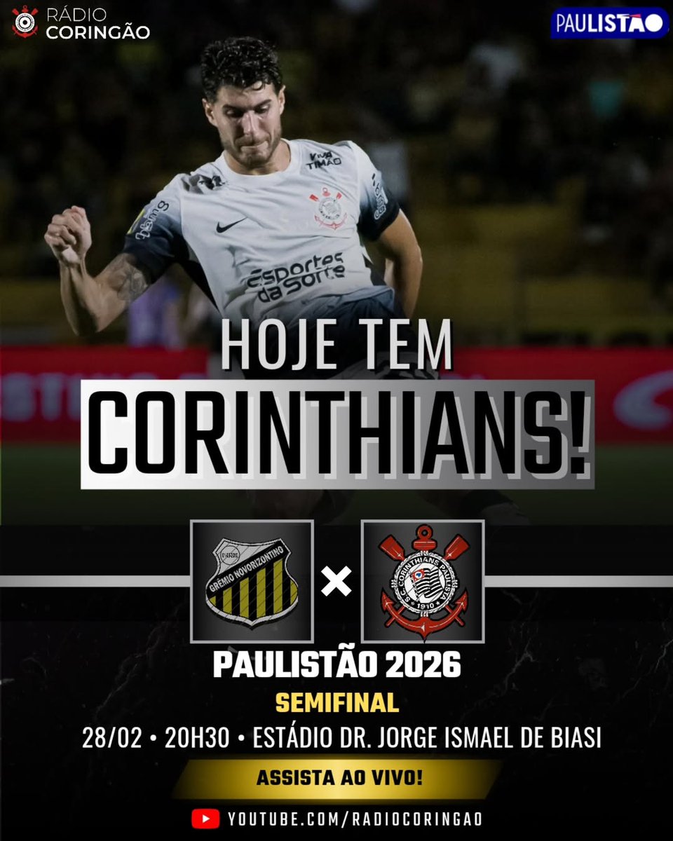 Hoje tem Corinthians na Rádio Coringão

O Timão enfrenta o Novorizontino, no Estádio Dr. Jorge Ismael de Biasi, em partida válida pela semifinal do Paulistão.

Acompanhe todas as emoções da partida na transmissão mais corinthiana do planeta, com início às 18h30, na Rádio Coringão
