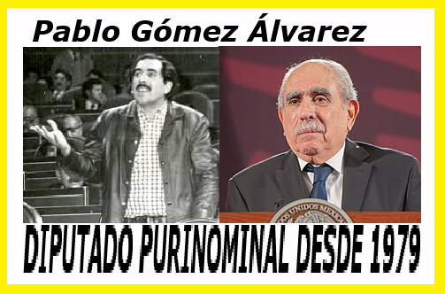 .
 𝑷ablo 𝐆ómez  𝗔lvarez  en 1979,  fue electo diputado federal por primera vez, formando parte de los primeros 100 legisladores plurinominales en la LI Legislatura por el Partido Comunista Mexicano 
Toda su Pinche vida ha vivido del Gobierno