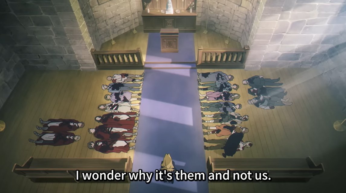 fr1mm4l's tweet photo. something so poignant on the way frieren shows different forms of mourning. frieren's grief hits her like a wake up call, serie didn't cry when flamme died yet surrounded herself with flowers even after thousand years &amp; genau's survivors guilt shielded by his detached stoicism https://t.co/Nqc1XM9n8R