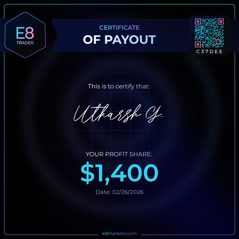 Congrats to Utkarsh G. from GB on a $1,400 payout (2/28/2026)! #E8Payouts
