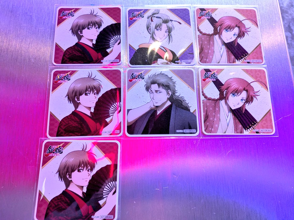 交換】銀魂 春のぶらり旅 特典 コースター 譲: 神威2 沖田3 阿伏兎 月