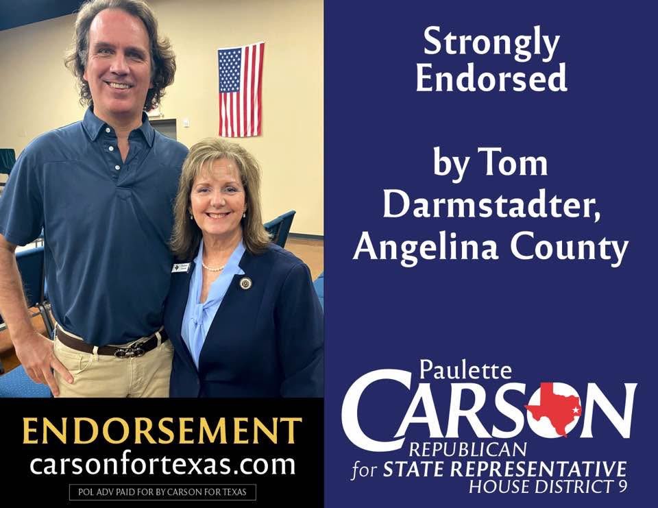 CarsonForTexas's tweet image. I am so thankful and honored to receive Tom Darmstadter’s endorsement!
#HD9 #Txlege #YourVoiceOurTexas