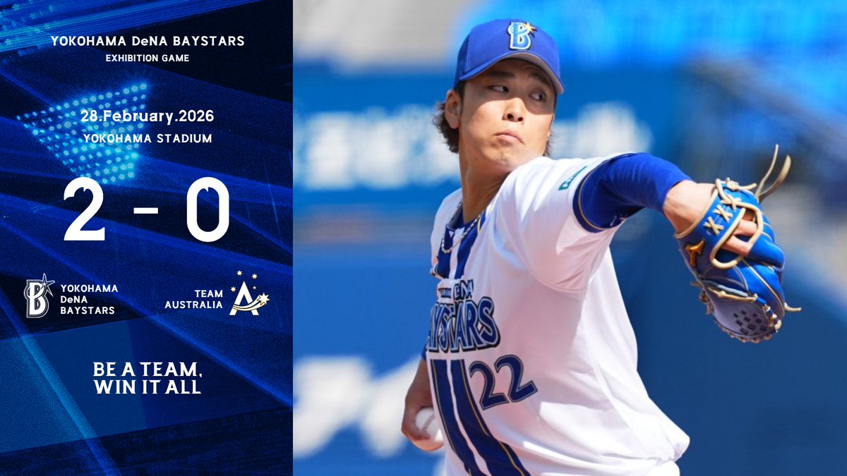 ydb_yokohama's tweet photo. 初回に #ヒュンメル 選手のタイムリーで先制すると、3回にも #宮﨑敏郎 選手の一打で追加点を奪う！先発 #入江大生 選手も4回を投げ5奪三振、無失点と上々の仕上がりを見せると、2番手 #マルセリーノ 選手も1回無失点、3番手 #石田裕太郎 選手も4回を投げ6奪三振、無失点に封じるなど、オーストラリア代表を相手に順調な仕上がりぶりを披露した！

#baystars