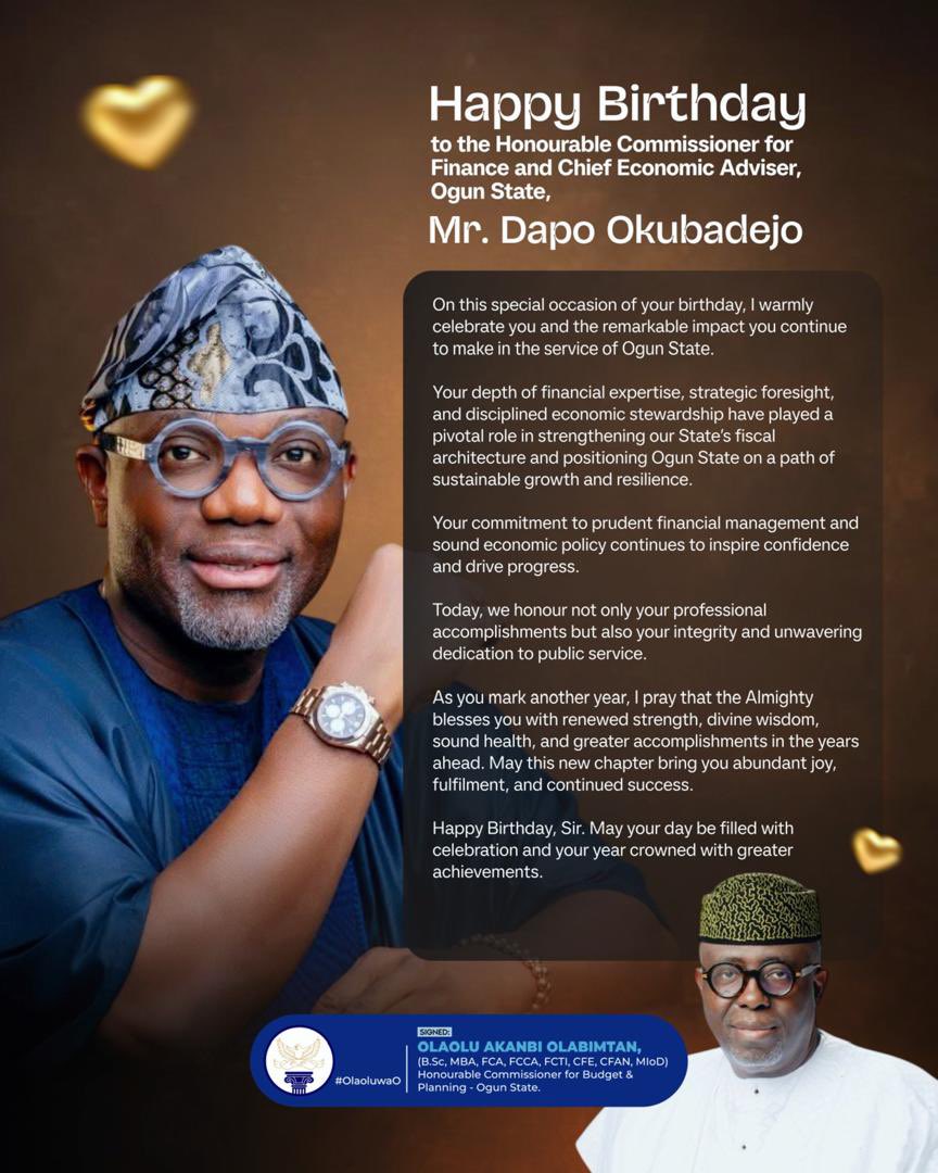 Happy Birthday to the Honourable Commissioner for Finance and Chief Economic Adviser, Ogun State, Mr. <a href="/Dapo_Okubadejo/">Dapo Okubadejo</a> 

#OlaoluwaO