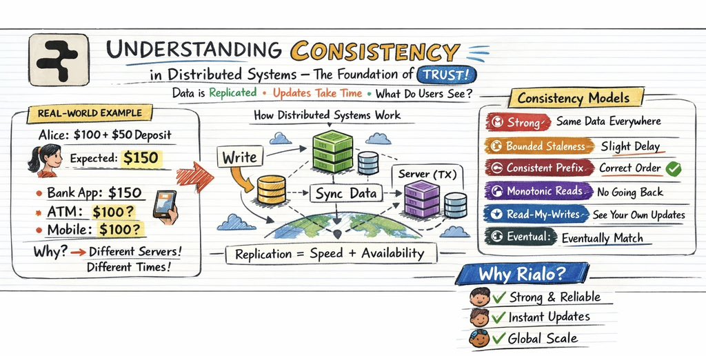 Understanding Consistency in Distributed Systems  Why It Matters 

Imagine this:

Alice has $100 in her bank account and deposits $50.
Her balance should now be $150.

But when she checks:
• The bank app shows $150 
• The ATM still shows $100 

Is the system broken?

Not