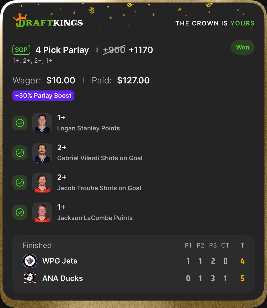 MiggsPicks's tweet photo. Consistency & ROI 📈
Another hockey cash for the cord
This time a late night D-men slip and had to throw my guy villardi in there to help seal a +900 banger
#NHL #ATGS #Hockeybets #GamblingX #Draftkings #PrizePicks https://t.co/YeVDzNuNt7