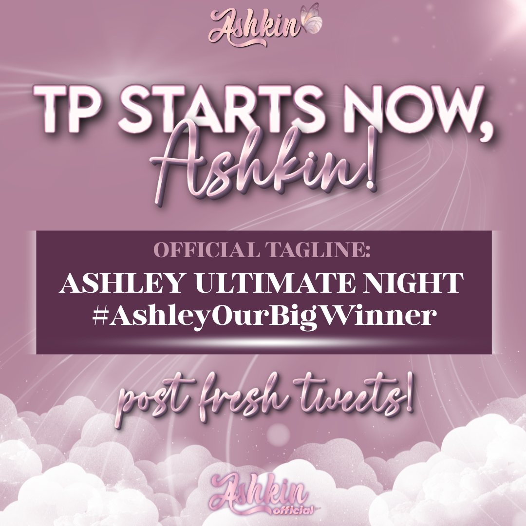 ashkintrends's tweet photo. 𝐓𝐑𝐄𝐍𝐃𝐈𝐍𝐆 𝐏𝐀𝐑𝐓𝐘 𝐁𝐄𝐆𝐈𝐍𝐒!

Hey, Ashkins! Let’s light up the timeline with Ashley’s warmth. Every tweet spreads her story and love.

Tagline: ASHLEY ULTIMATE NIGHT
#AshleyOurBigWinner 
 
Hop in with our official tag! Reply “big winner, ash” for attendance! https://t.co/pNbSSGABFy
