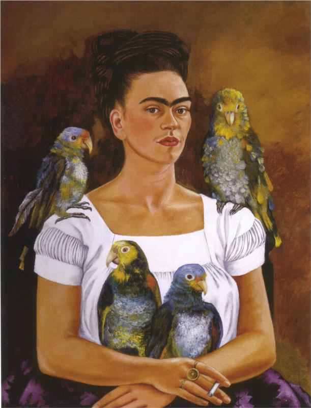 Frida Kahlo, Me and my parrots, 1941 #womensart #BirdArtWeek