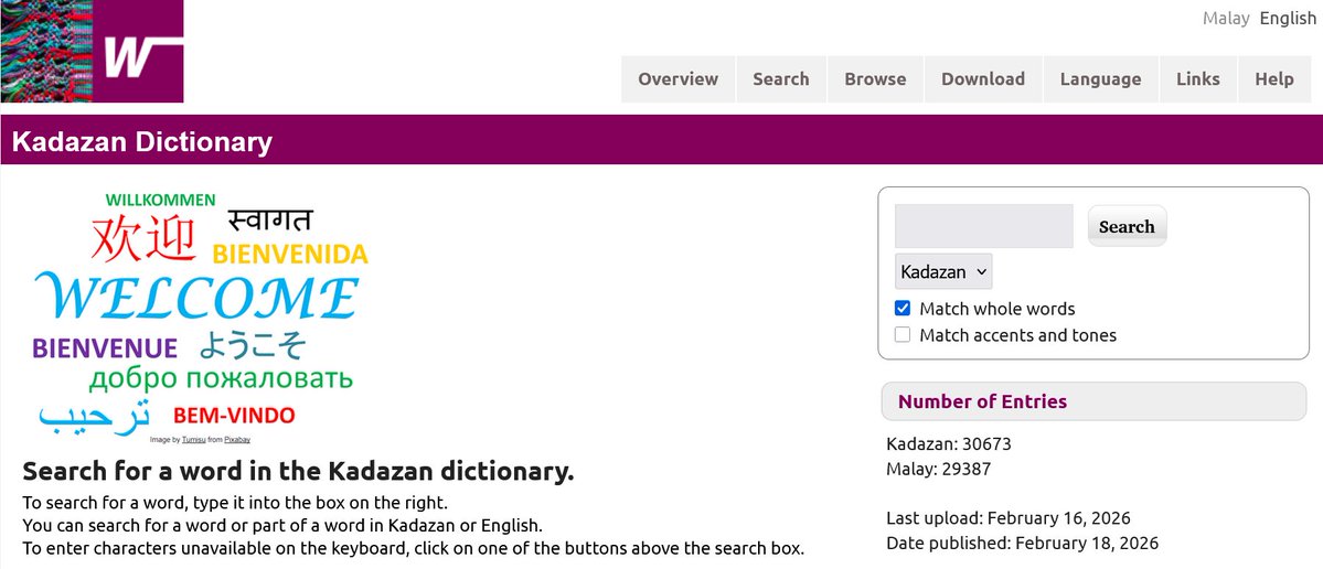 Pinalabus di Kotinanan Monoina Boros Kadazandusun miampai di Institut Linguistik Summer iso Webonary toi ko komoiboros maya id koluyungan i kisuang do tolu laksa boros o ginumu! Osuku no dokoyu iri do baino maya'd noputan sumusuhut: