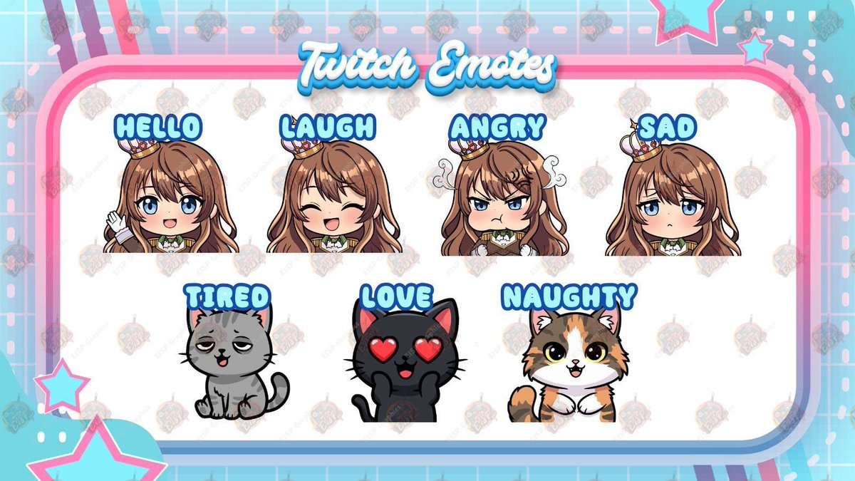 AnnaGrey_sp's tweet photo. Howdy mewdy beautiful ppl!!😇💫

Chibi emotes done, her model + her 3 cute cats🐾😻

Rly loved workin on this comm for @ash_nothing2 ^^

Looking fwd to more collabs✨

#TwitchAffilate #twitchstreaming #emotes #SmallStreamersConnectRT #artist #cat #chibistyle #twitch #animator https://t.co/zMejgEIHf6