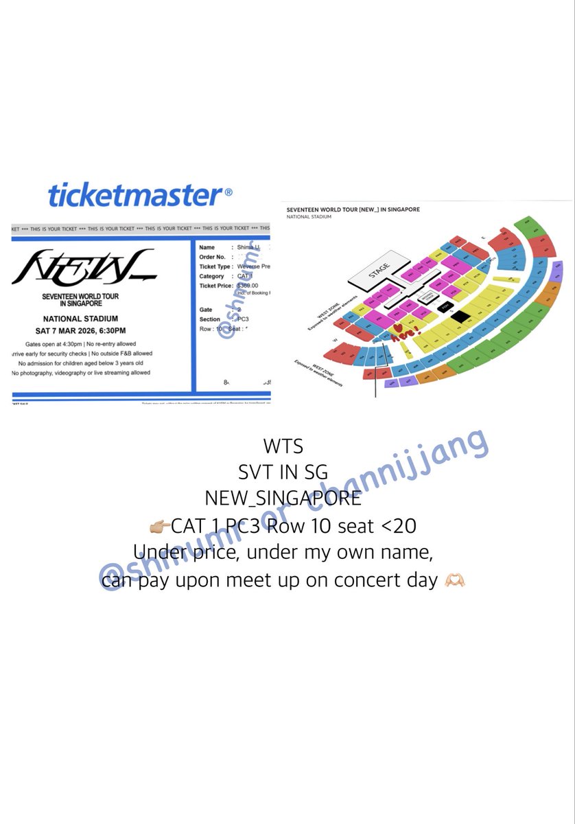 channijjang's tweet photo. @7d_ery WTS
Seventeen NEW_Singapore
Section: PC3 CAT1
Row 10 Seat <20
Price negotiable start at S$320

Can pay upon meet up on concert day, please anyone buy my ticket🥹 https://t.co/TH9Wpf5Tuj