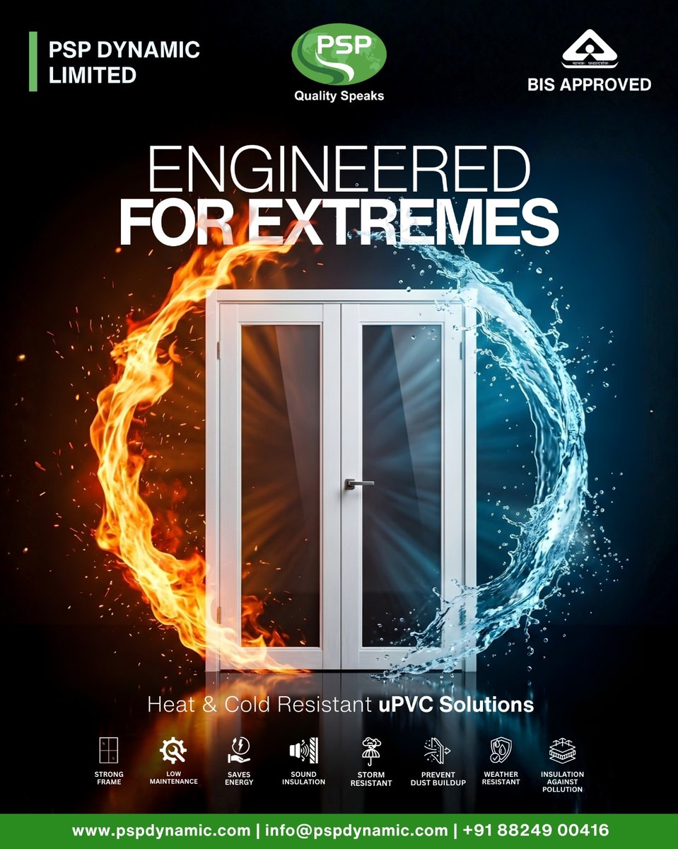 DynamicPsp's tweet image. Engineered for extremes 🔥❄️
PSP Dynamic Limited brings you premium Heat &amp;amp; Cold Resistant uPVC Windows designed to perform in every season.

#PSPDynamicLimited #EngineeredForExtremes #uPVCWindows #HeatResistant #ColdResistant #WeatherProof #EnergyEfficient #SoundInsulation